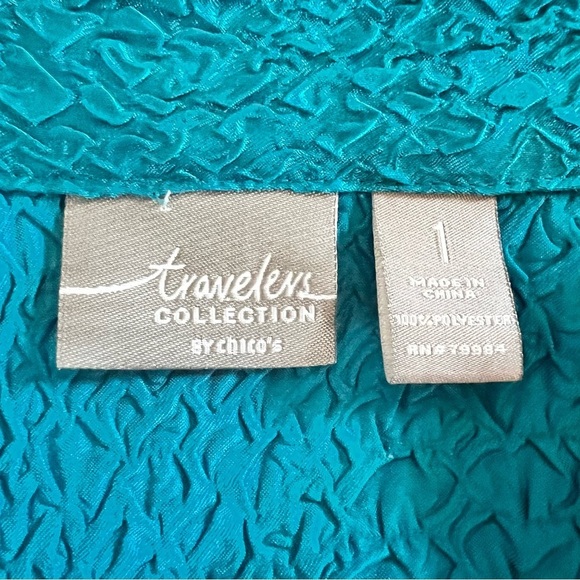 Chicos Travelers Catalina Open Front Jacket BlueCrush Crinkle Collar Size M - Picture 4 of 4